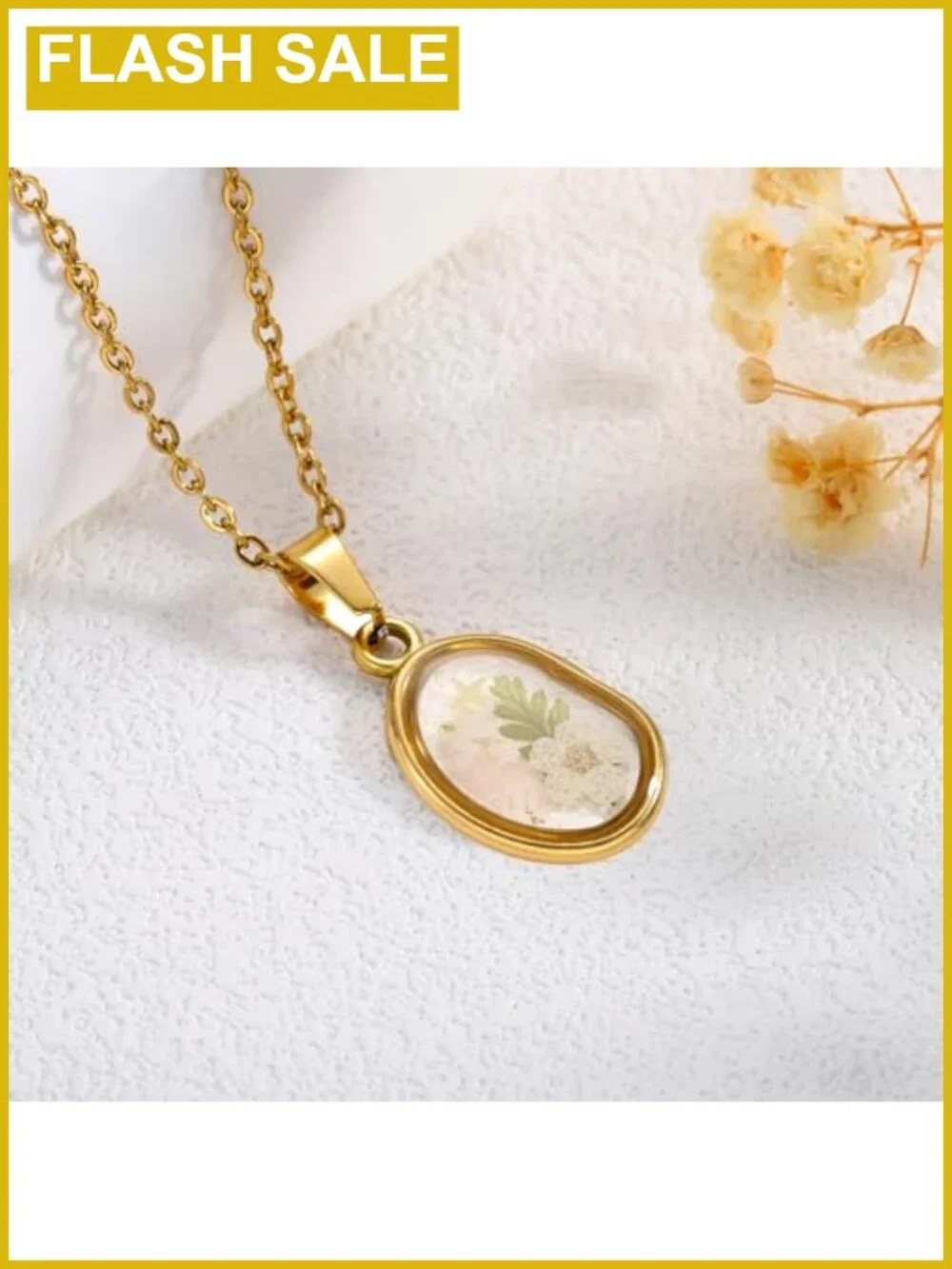 LETFLY 18K Gold Plated Pendant Necklace Real Pressed Birth Flower